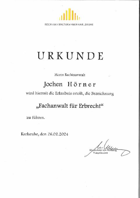 Urkunde<br />Fachanwalt für Erbrecht